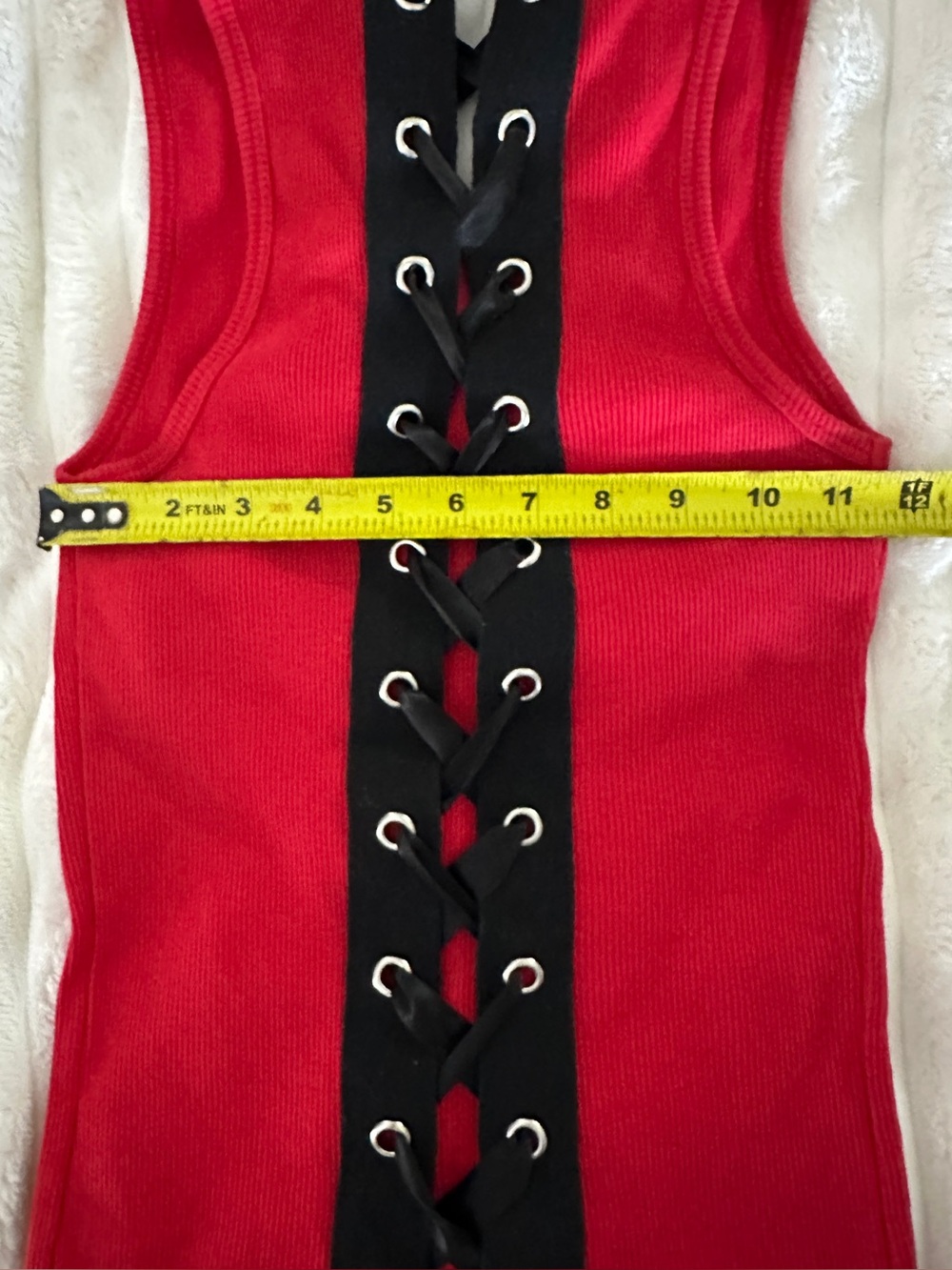 Folter Red Lace-Up Back Corset Ribbed Tank Top 100% Cotton Sz L (runs small) - Picture 6 of 8